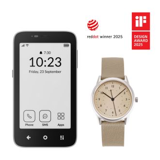 Mudita Kompakt phone & Moment NR Beige watch